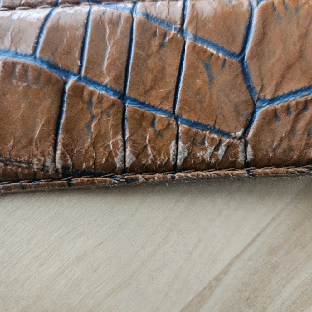 Greg Norman‎ Men's Brown Blue Croco Print Leather Belt Sz 42